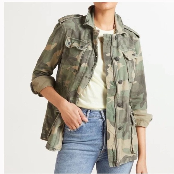 Free People Not Your Brother's Green Camo Print Surplus Jacket - Picture 2 of 5